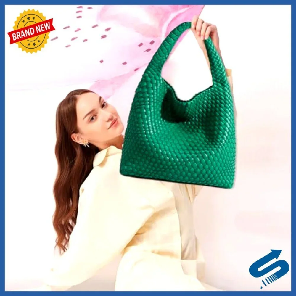 Large Vegan Leather Woven Hobo Tote Shoulder Bag with Purse